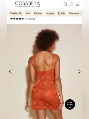 Cosabella Women’s M Orange Floral Lace Chemise Dress Sleeveless Scoop Neck